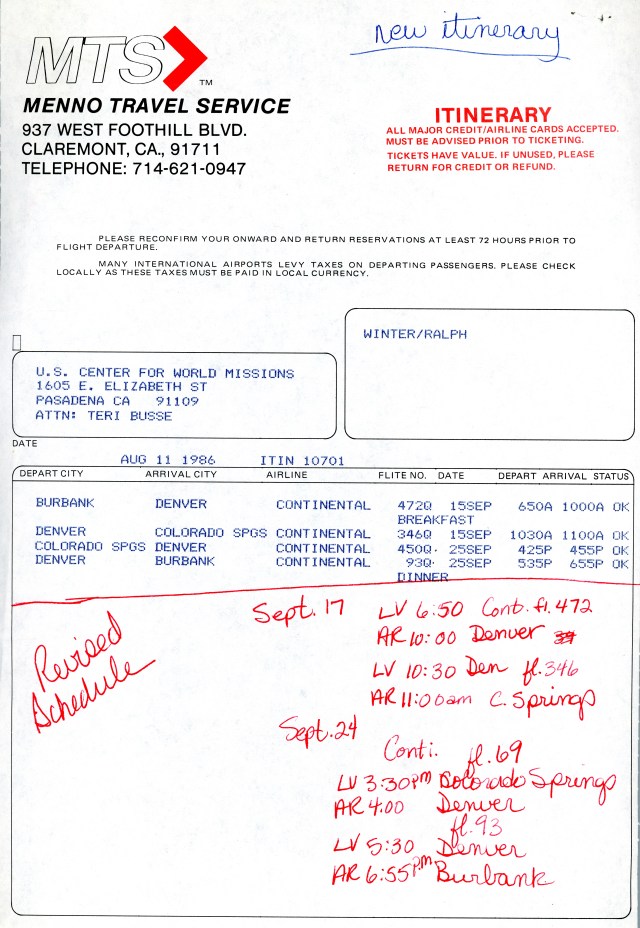 August 1986 Travel Itinerary