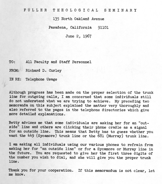 Fuller Seminary Memorandum