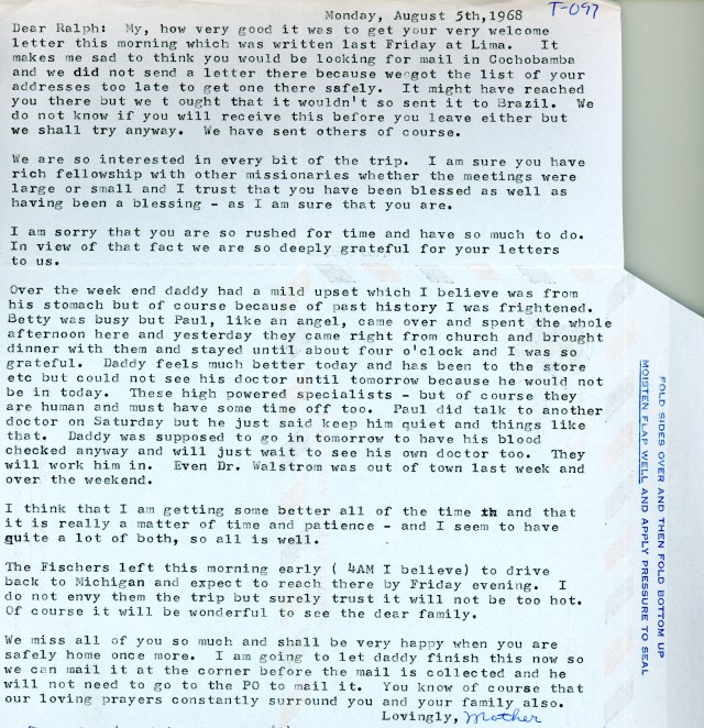 Hazel Winter to RDW Letter 8 5 1968