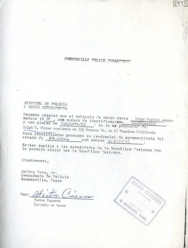 Mexico Vehicle Permit 1975