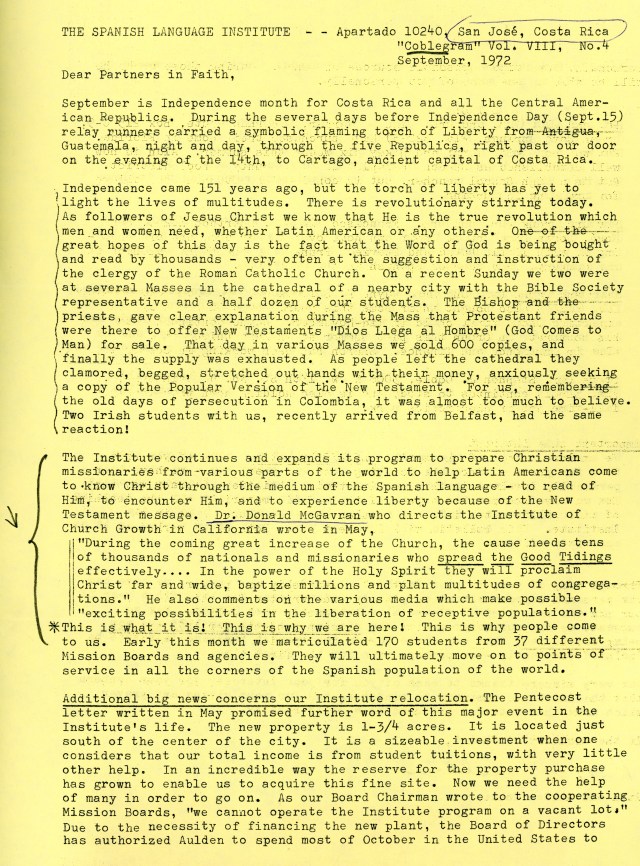Spanish Lang. Inst. Letter Sep 1972 p1