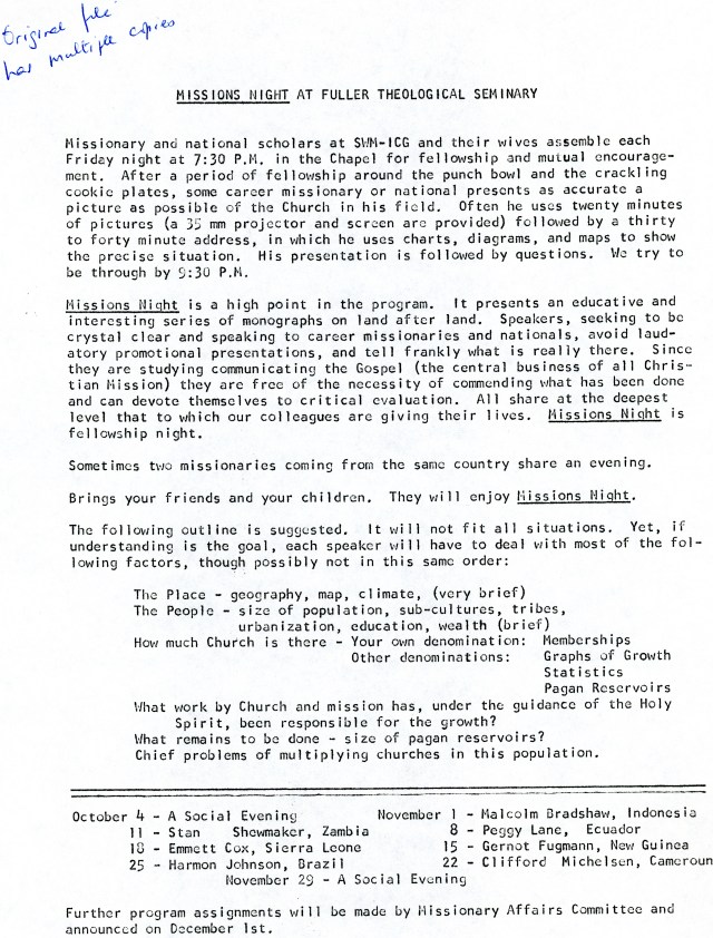 FTS Missions Night 1974