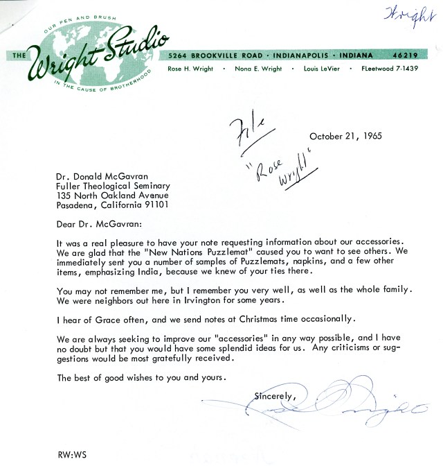 Rose Wright to McG Letter 10 21 1965