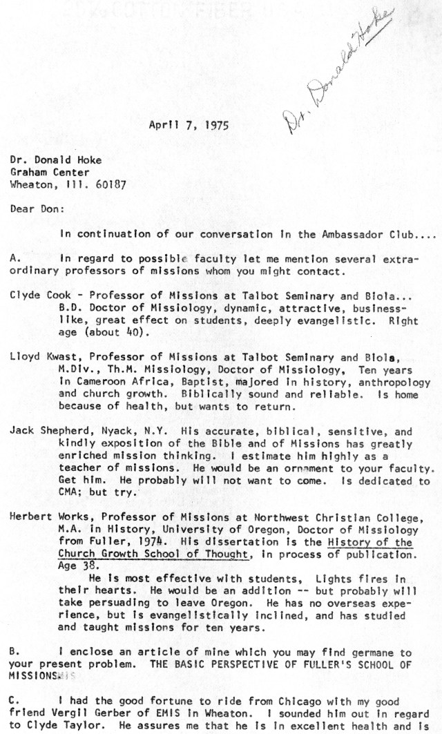 mcgavran to donald hoke letter 4 7 1975 p1