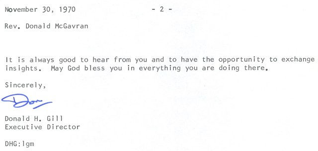 Donald Gill to McG Letter 11 30 1970 p2