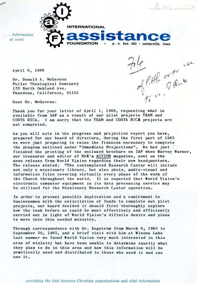 Marvin Bowers to McG Letter 4 6 1966 p1