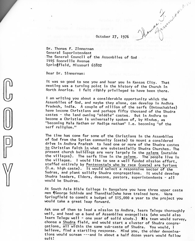 McG to Thomas Zimmerman Letter 10 27 1976 p1