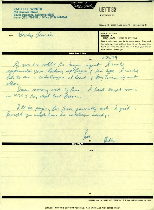 RDW to Becky Lewis Note 12 2 1979