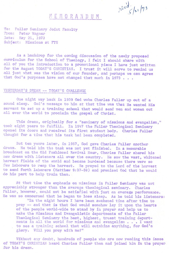 Wagner to Joint Faculty Memo 5 21 1973 p1